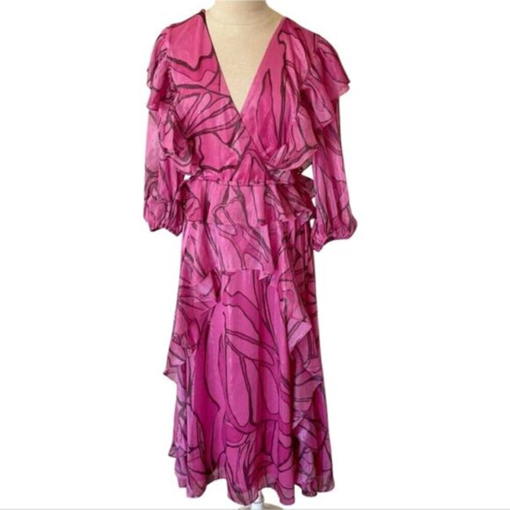 TED BAKER Victoir Shimmer Abstract Tie Back Pinafore Ruffle Dress 3 NWT $445 - Picture 4 of 13